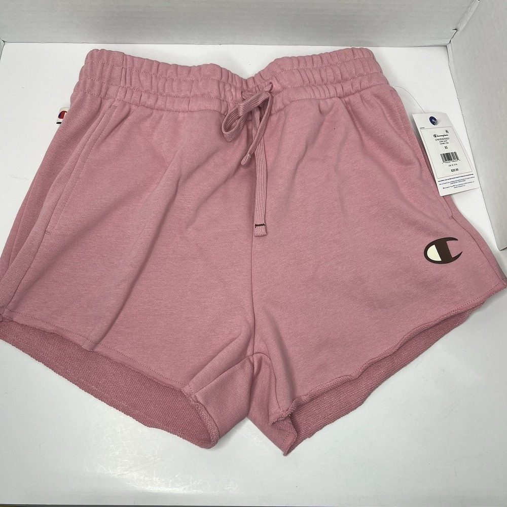 Champion Womens Iconic Shorts XS Cosmic Pink Logo Drawstring CPW253SH02021 New